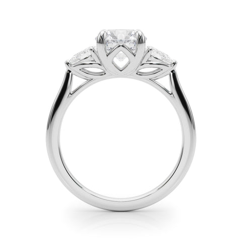 Silver Three-Stone Round Brilliant Diamond Solitaire Ring with Tapered Band and Four-Prong Setting