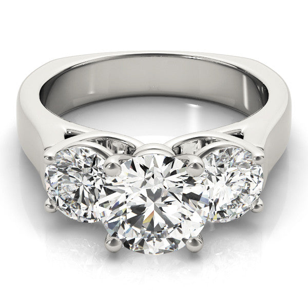 White gold Three-Stone Radiant Cut Brilliant Diamond Trellis Ring with Comfort Fit Band