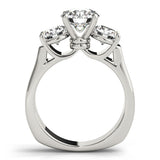 Silver Three-Stone Round Brilliant Diamond Trellis Ring with Comfort Fit Band