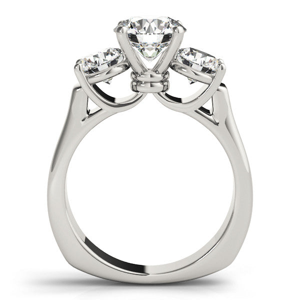 White gold Three-Stone Round Brilliant Diamond Trellis Ring with Comfort Fit Band