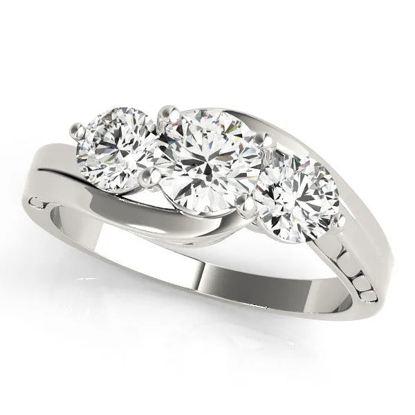 Silver Three-Stone Round Brilliant Split Shank Prong Set Ring