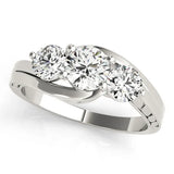 Silver Three-Stone Round Brilliant Split Shank Prong Set Ring