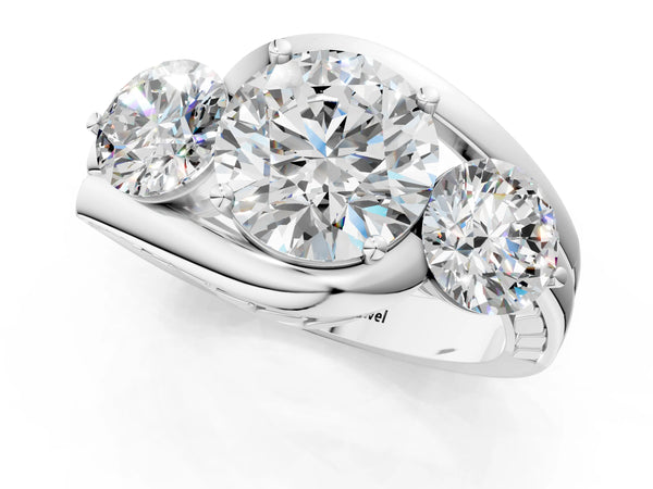 Sterling Silver Round Three Stone Bypass Engagement Ring Setting with Grooved Split Shank
