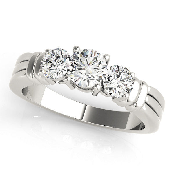 Silver Three-Stone Round Cut Channel Set Diamond Ring with Four-Prong Setting 1