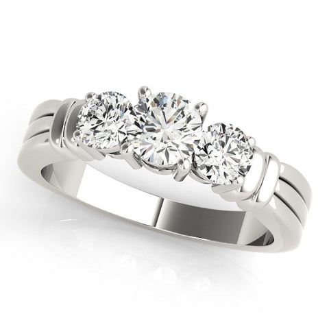 Silver Three-Stone Round Cut Channel Set Diamond Ring with Four-Prong Setting 1
