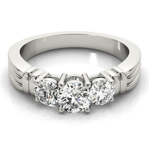 Silver Three-Stone Round Cut Channel Set Diamond Ring with Four-Prong Setting 2
