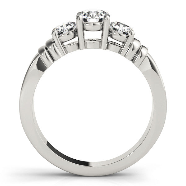 Silver Three-Stone Round Cut Channel Set Diamond Ring with Four-Prong Setting