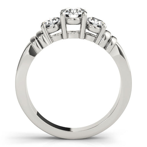 Silver Three-Stone Round Cut Channel Set Diamond Ring with Four-Prong Setting