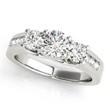 Silver Three-Stone Round Cut Channel-Set Diamond Ring with Prong Setting