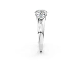 Silver Three-Stone Round Cut Cut Diamond Ring with Trillion Side Stones on a Split Shank Band_15