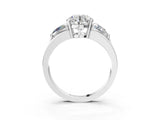 Silver Three-Stone Round Cut Cut Diamond Ring with Trillion Side Stones on a Split Shank Band_16