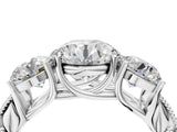 Silver Three-Stone Round Cut Cut Milgrain Pavé Engagement Ring_11