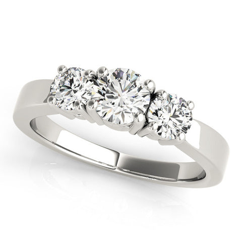 Silver Three-Stone Round Cut Diamond Engagement Ring with Flat Band and Four-Prong Setting 1