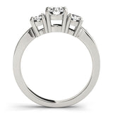 Silver Three-Stone Round Cut Diamond Engagement Ring with Flat Band and Four-Prong Setting