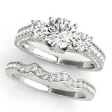 Silver Three-Stone Round Cut Diamond Engagement Ring with Split Shank and Prong Setting 1