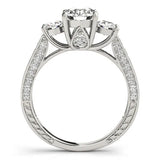 Silver Three-Stone Round Cut Diamond Engagement Ring with Split Shank and Prong Setting 2