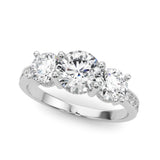 Silver Three-Stone Round Cut Diamond Pavé Band with Four-Prong Setting 1