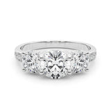 Silver Three-Stone Round Cut Diamond Pavé Band with Four-Prong Setting 2