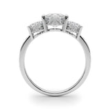 Silver Three-Stone Round Cut Diamond Pavé Band with Four-Prong Setting