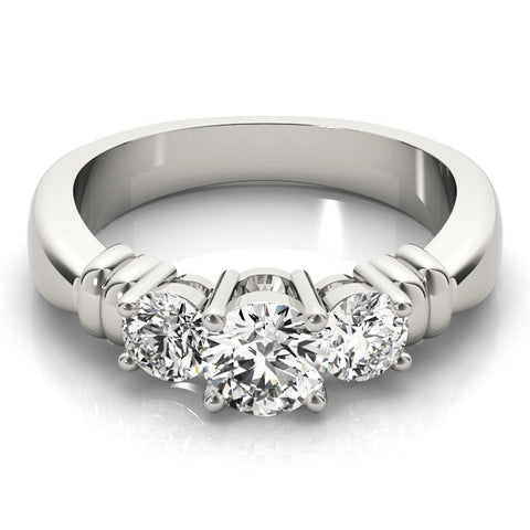 Silver Three-Stone Round Cut Diamond Ring with Channel Band and Prong Setting 2