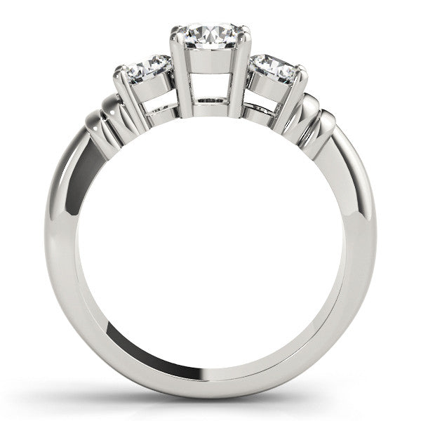 Silver Three-Stone Round Cut Diamond Ring with Channel Band and Prong Setting