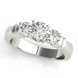 Silver Three-Stone Round Cut Diamond Ring with Channel Band and Prong Setting