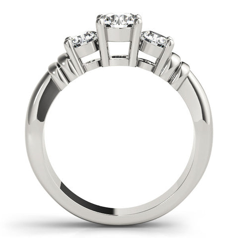 Silver Three-Stone Round Cut Diamond Ring with Channel Band and Prong Setting