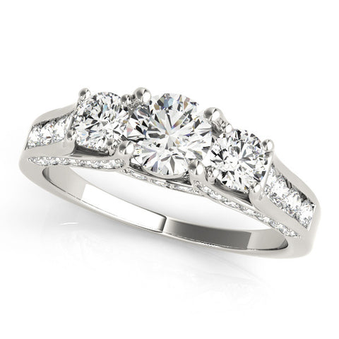 Silver Three-Stone Round Cut Diamond Ring with Channel-Set Band and Four-Prong Setting 1