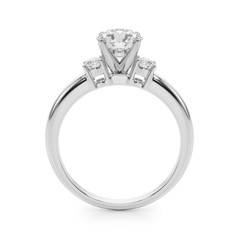 Silver Three-Stone Round Cut Diamond Solitaire with Prong Setting and Classic Band 1