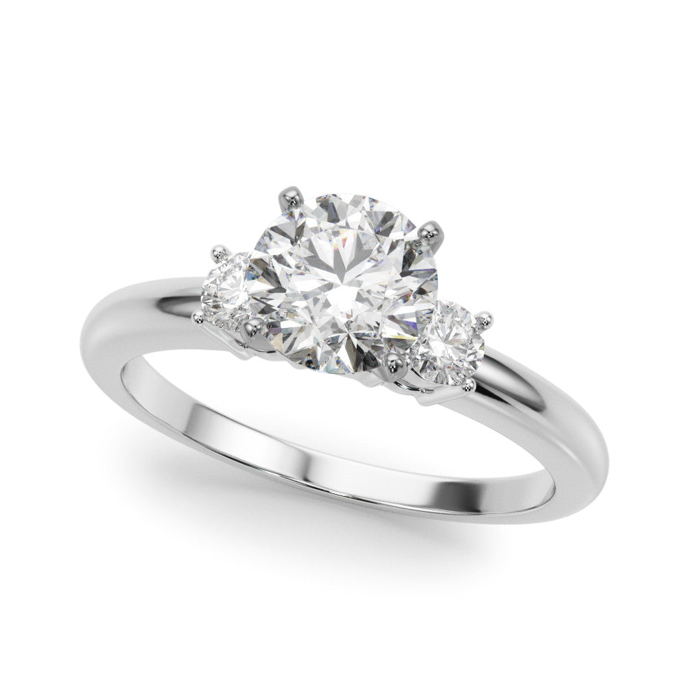 Silver Three-Stone Round Cut Diamond Solitaire with Prong Setting and Classic Band 2