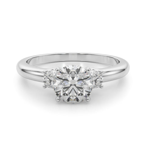 Silver Three-Stone Round Cut Diamond Solitaire with Prong Setting and Classic Band