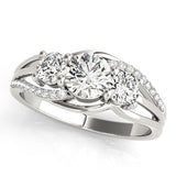 Silver Three-Stone Round Cut Diamond Split Shank Prong Set Ring 1