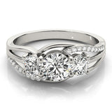 Silver Three-Stone Round Cut Diamond Split Shank Prong Set Ring 2