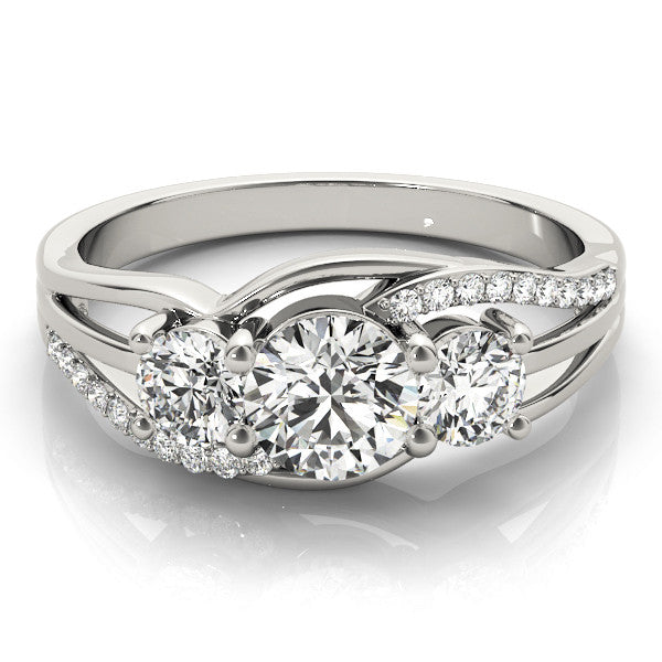 White gold Three-Stone Round Cut Diamond Split Shank Prong Set Ring