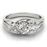 10K White Gold Three-Stone 0.75 Carat F VS1 Round Cut Diamond Split Shank Prong Set Ring