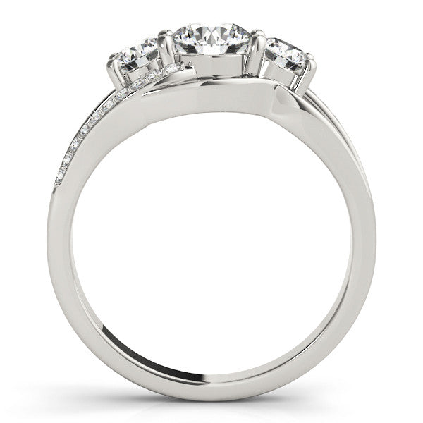Silver Three-Stone Round Cut Diamond Split Shank Prong Set Ring