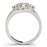 10K White Gold Three-Stone 0.75 Carat F VS1 Round Cut Diamond Split Shank Prong Set Ring