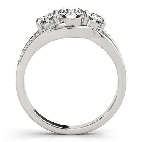 Silver Three-Stone Round Cut Diamond Split Shank Prong Set Ring