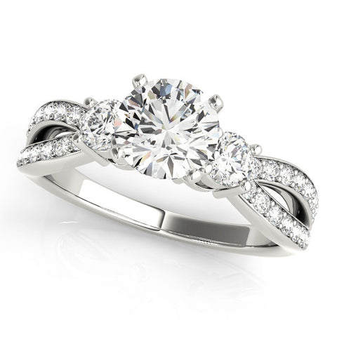 Silver Three-Stone Round Cut Diamond Twist Band with Prong Setting 2
