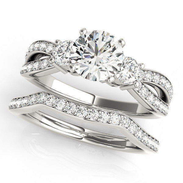 Silver Three-Stone Round Cut Diamond Twist Band with Prong Setting