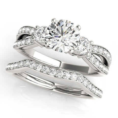 Silver Three-Stone Round Cut Diamond Twist Band with Prong Setting