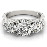 Silver Three-Stone Round Cut Milgrain Band Prong Setting Ring 1