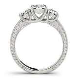 Silver Three-Stone Round Cut Pavé Band with Prong Setting 2