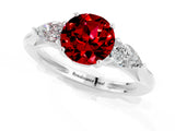 Silver Three-Stone Round Cut Ruby Ring with Pear  Side Stones in Four-Prong Setting_55