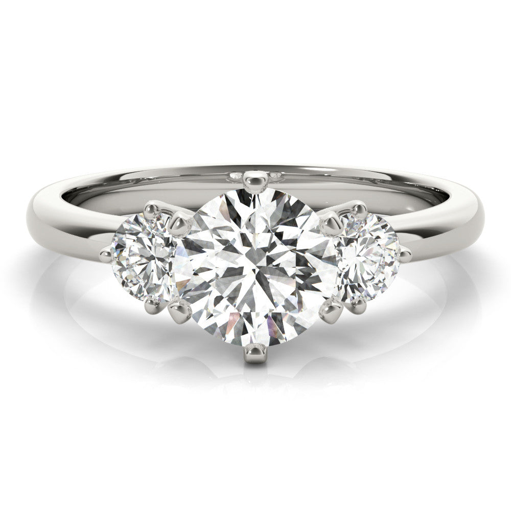 Silver Three-Stone Round Cut Solitaire Diamond Ring with Prong Setting 2
