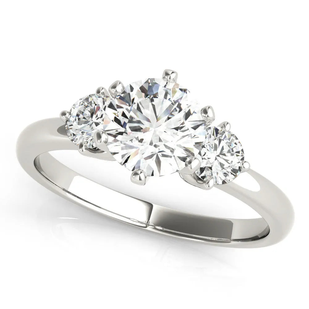 Silver Three-Stone Round Cut Solitaire Diamond Ring with Prong Setting