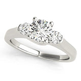 Silver Three-Stone Round Cut Solitaire Engagement Ring with Prong Setting and Classic Band