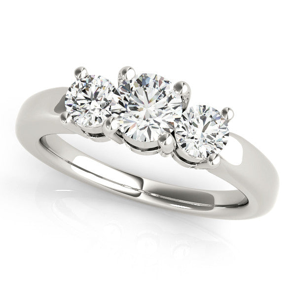 Silver Three-Stone Round Cut Solitaire Ring with Cathedral Band and Four-Prong Setting 1