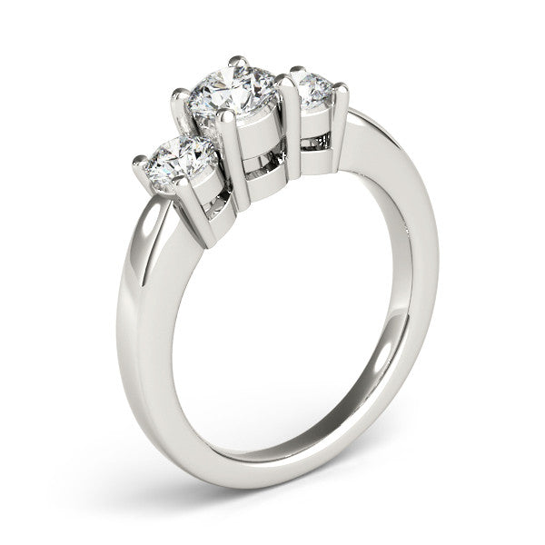 Silver Three-Stone Round Cut Solitaire Ring with Cathedral Band and Four-Prong Setting 2