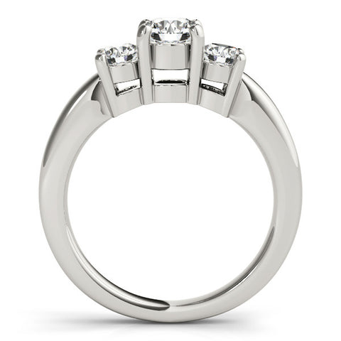 Silver Three-Stone Round Cut Solitaire Ring with Cathedral Band and Four-Prong Setting
